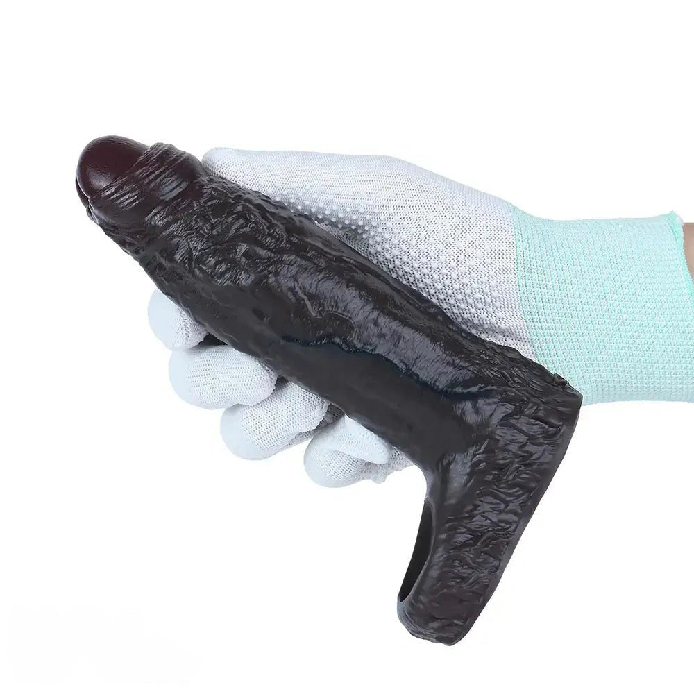 Coffee brown silicone realistic dildo with uncut glans, photo 7