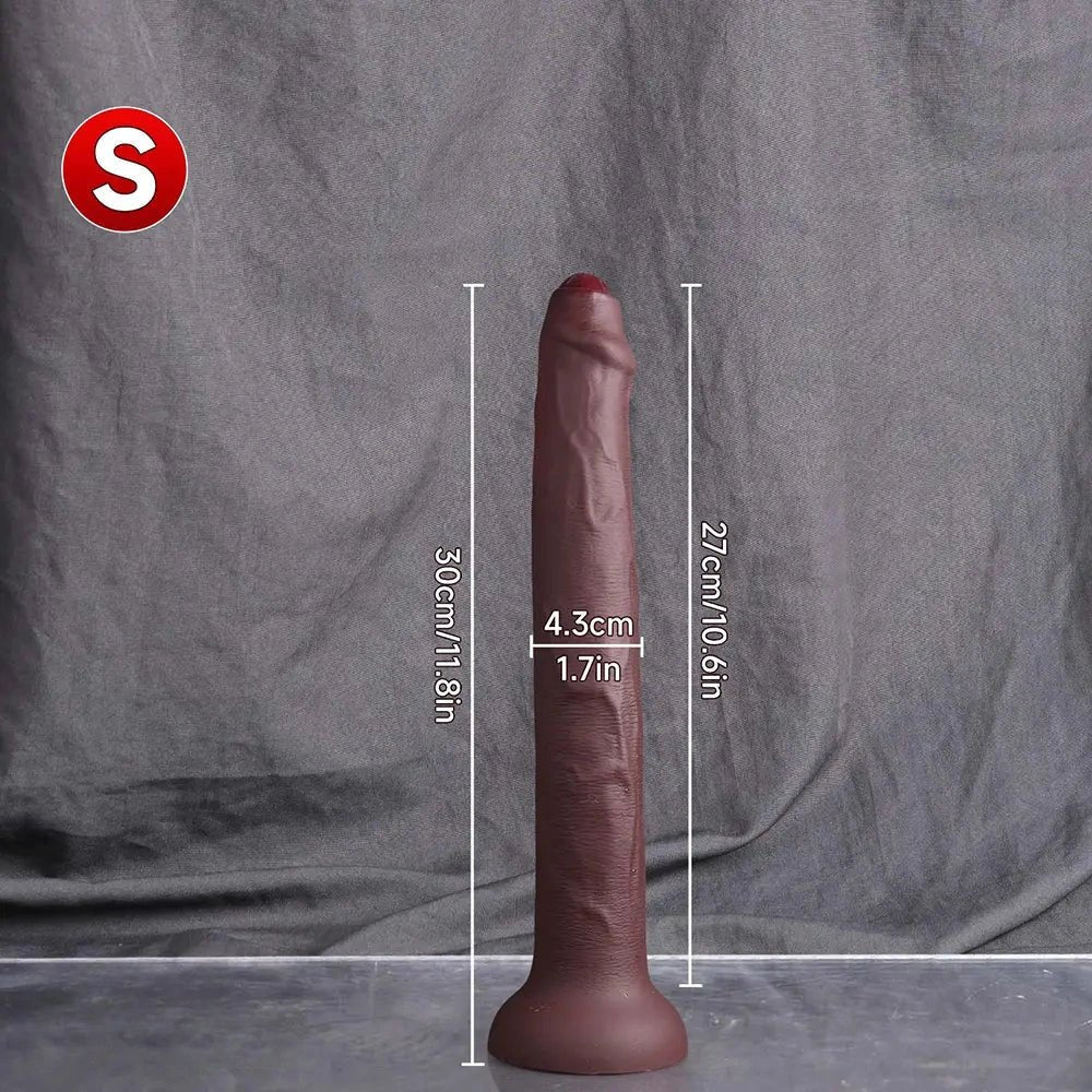 Brown uncut silicone suction cup dildo in three sizes
