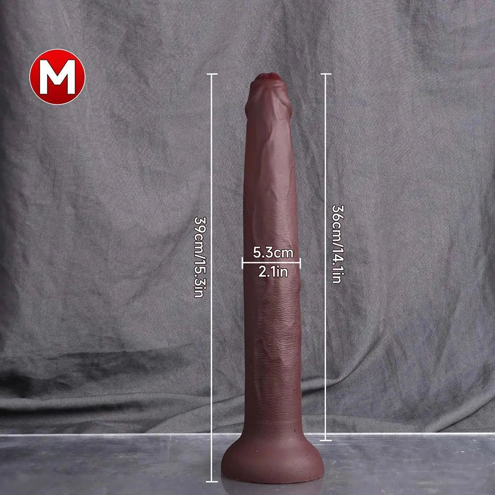 Brown uncut silicone suction cup dildo in three sizes