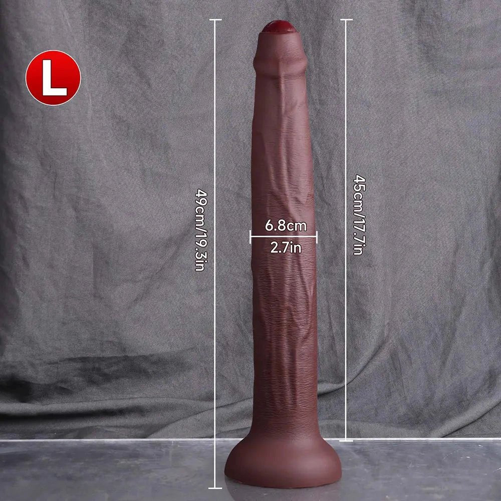 Brown uncut silicone suction cup dildo in three sizes