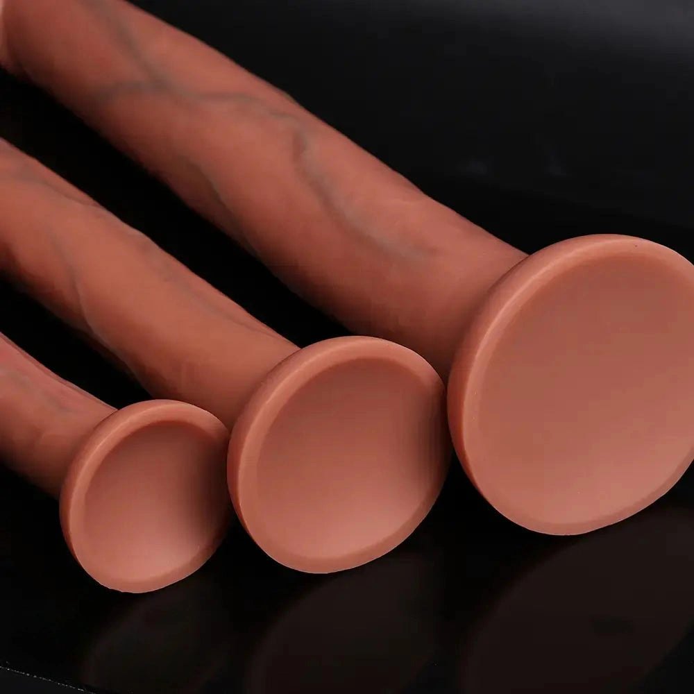 Uncut silicone suction cup dildo in three sizes, photo 11