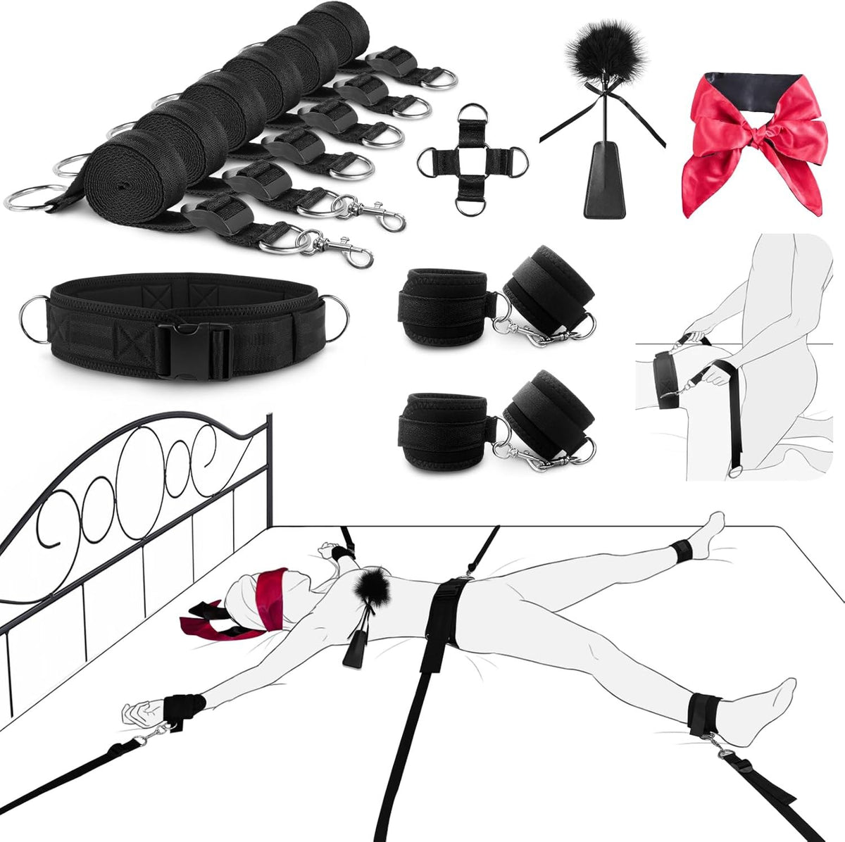Fabric bed restraint set with sling harness and cuffs, photo 1
