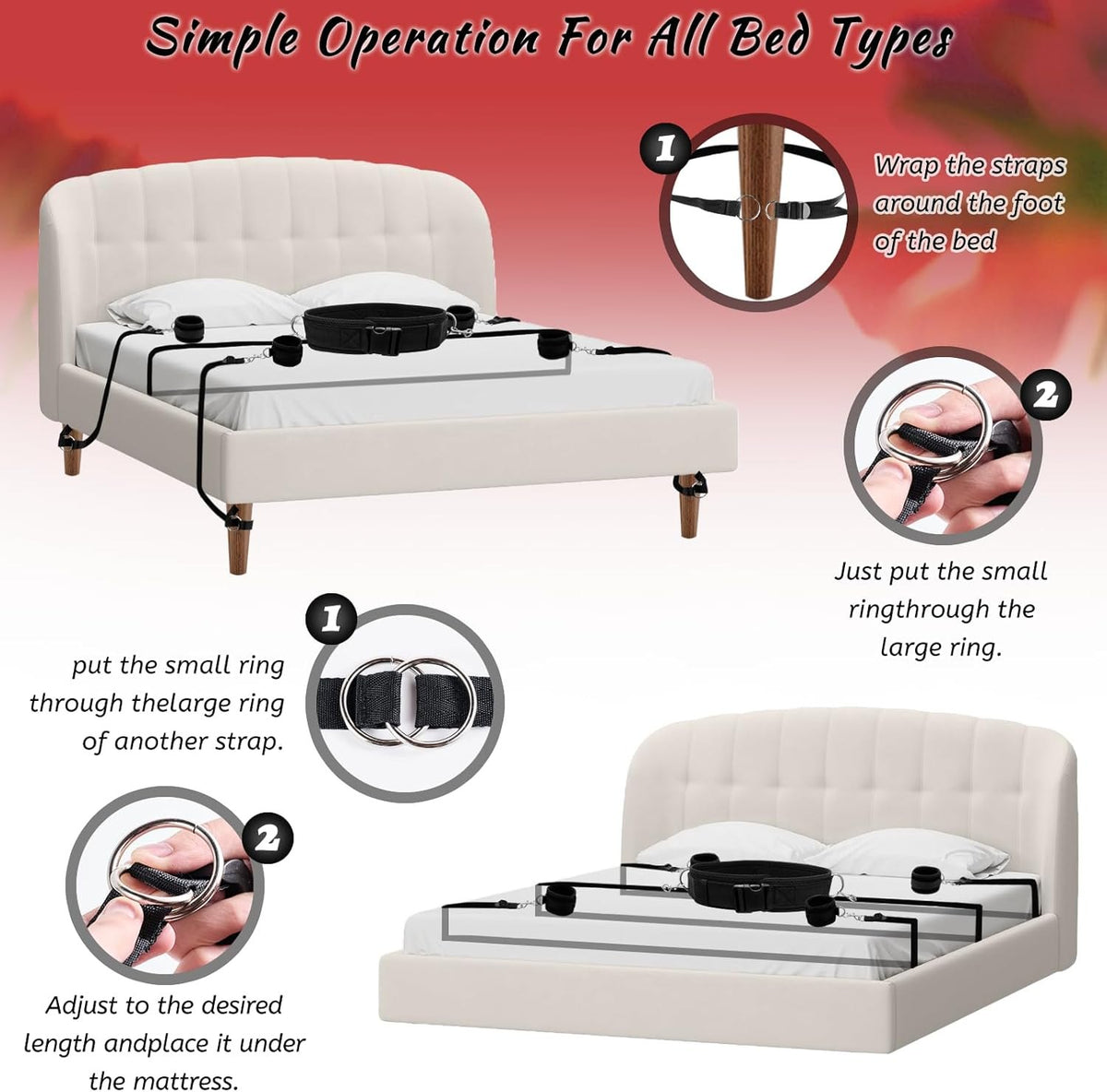 Fabric bed restraint set with sling harness and cuffs, photo 2