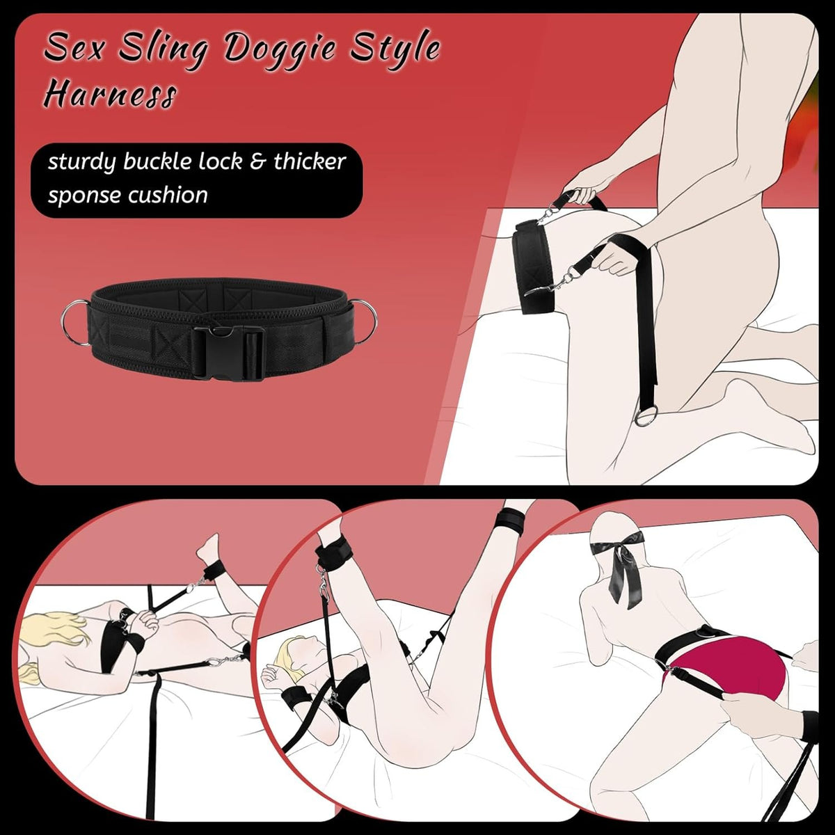 Fabric bed restraint set with sling harness and cuffs, photo 3