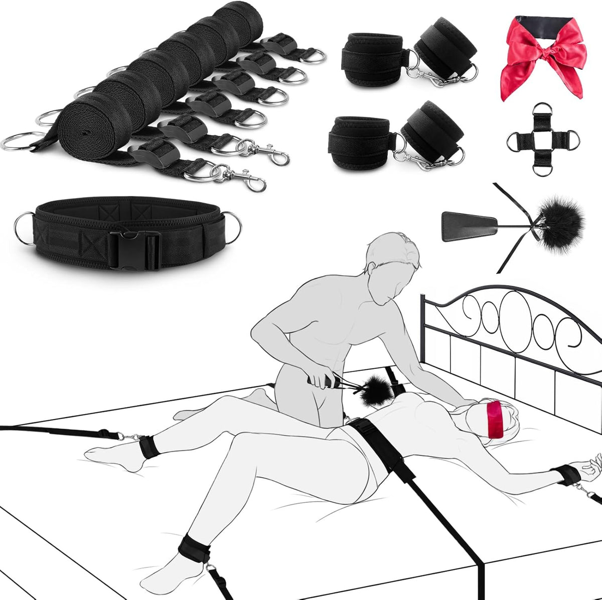 Fabric bed restraint set with sling harness and cuffs, photo 8