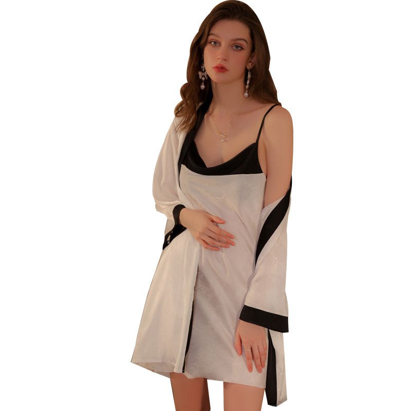 V neck embroidered camisole nightgown robe set, photo 5