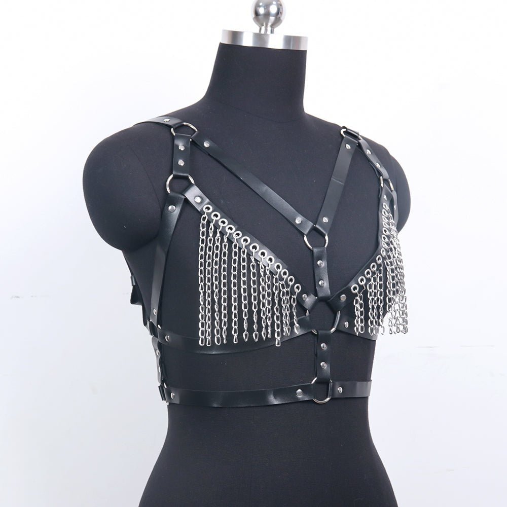 Vegan leather harness chain bra set, photo 7