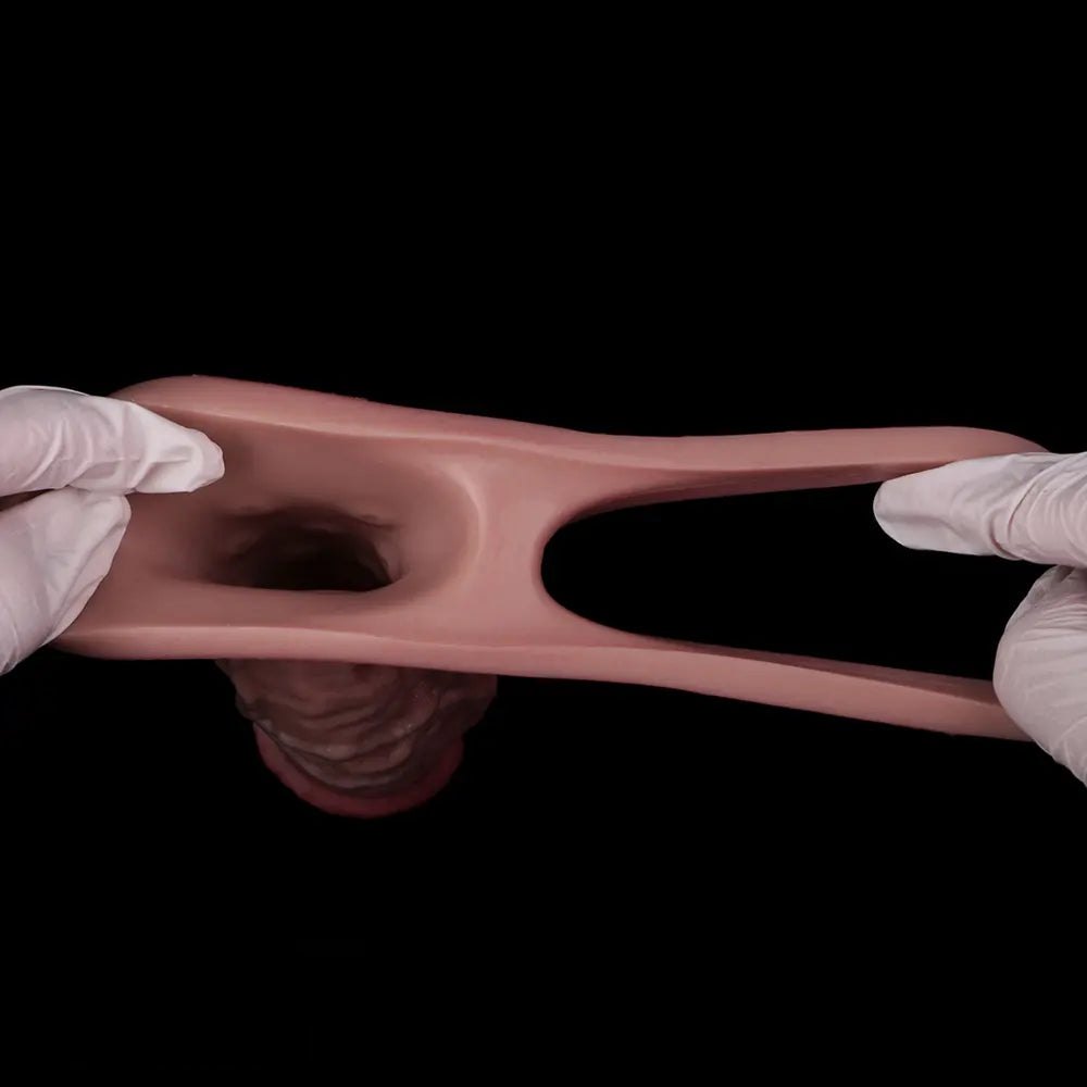 Flesh-tone silicone cock sleeve with raised veins, photo 10