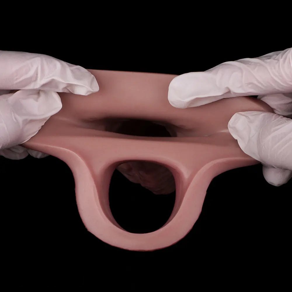 Flesh-tone silicone cock sleeve with raised veins, photo 11