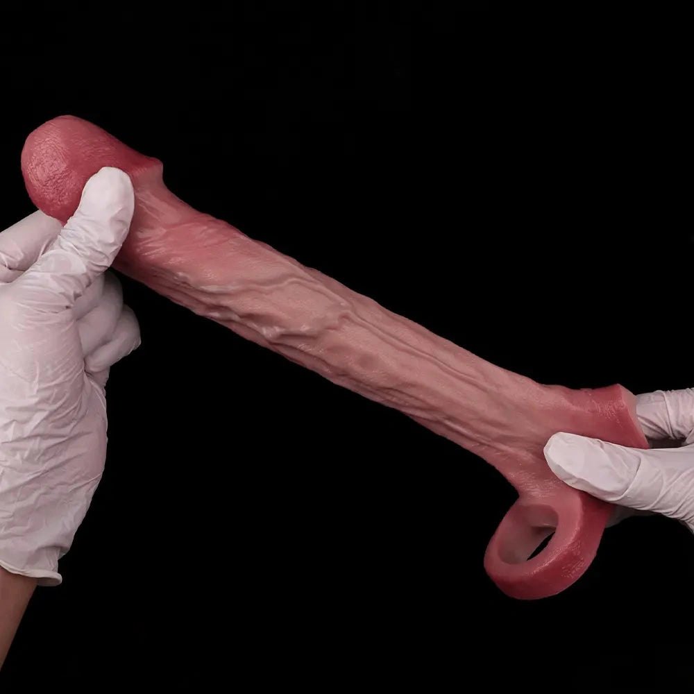 Flesh-tone silicone cock sleeve with raised veins, photo 12