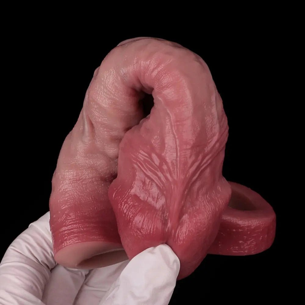 Flesh-tone silicone cock sleeve with raised veins, photo 13
