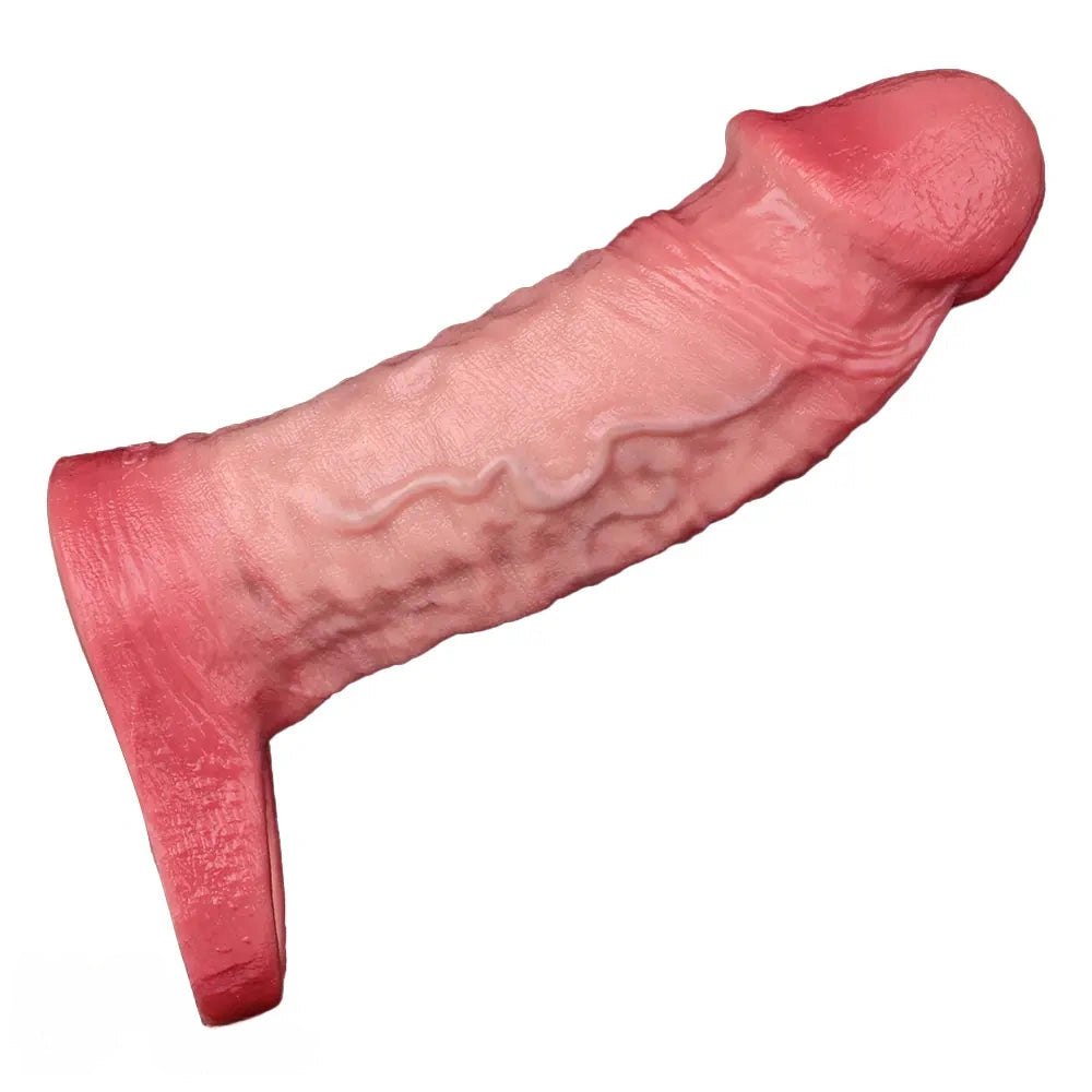 Flesh-tone silicone cock sleeve with raised veins, photo 4