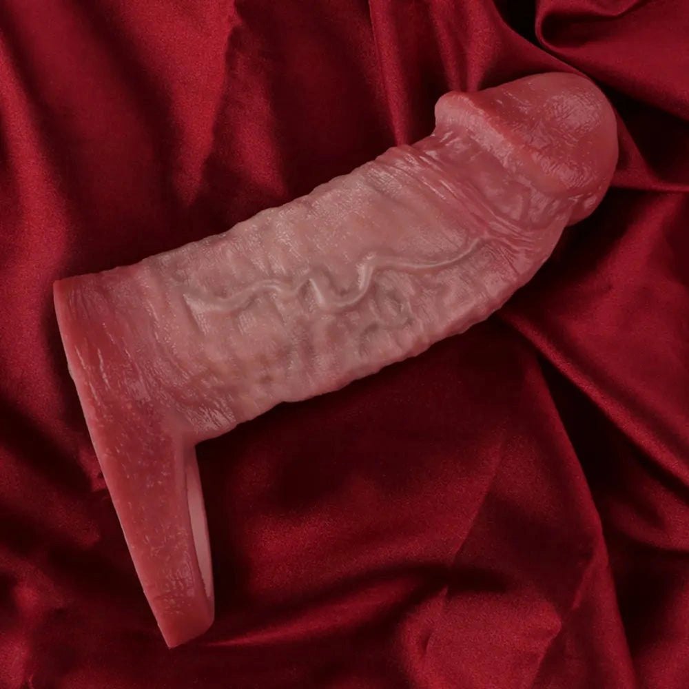 Flesh-tone silicone cock sleeve with raised veins, photo 8