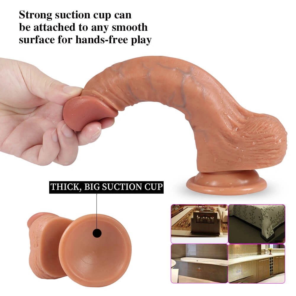 Flesh veined realistic suction dildo, photo 7