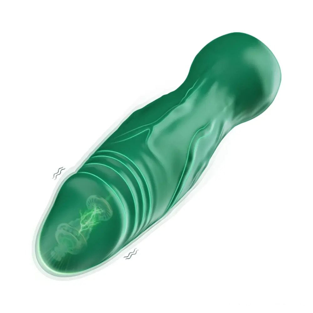 Green veined realistic vibrating silicone dildo