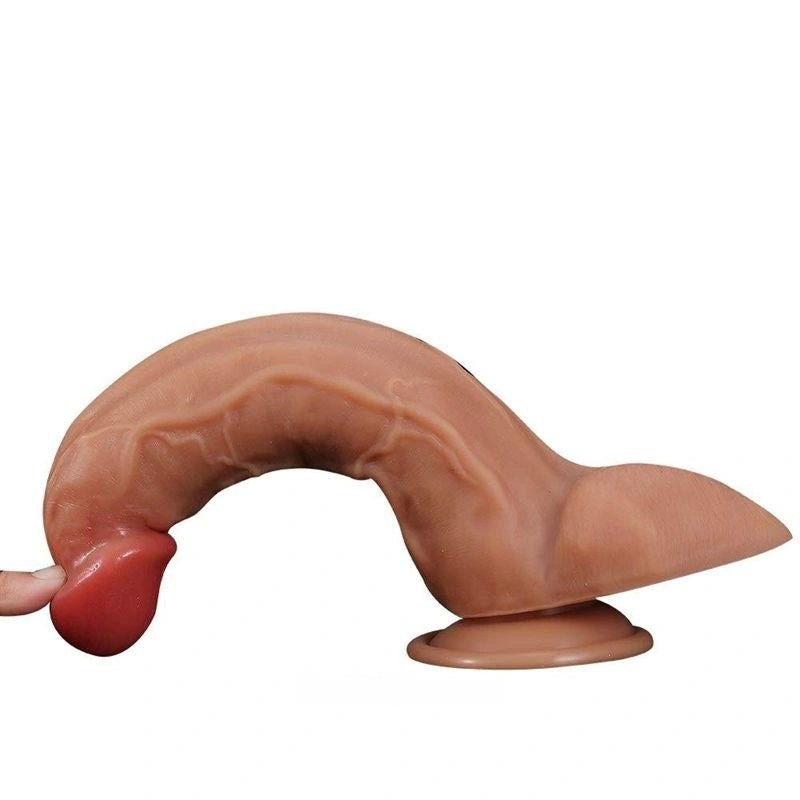 Tan silicone suction cup dildo with raised veins, photo 6