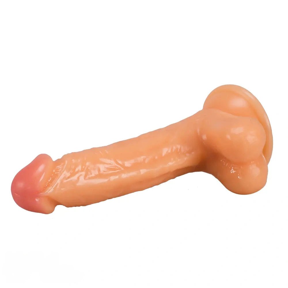 Flesh-tone realistic PVC dildo with pink head tip, photo 11