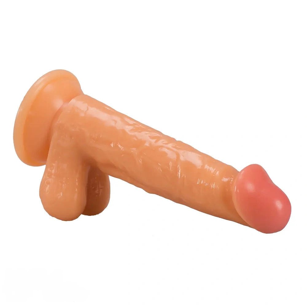 Flesh-tone realistic PVC dildo with pink head tip, photo 13