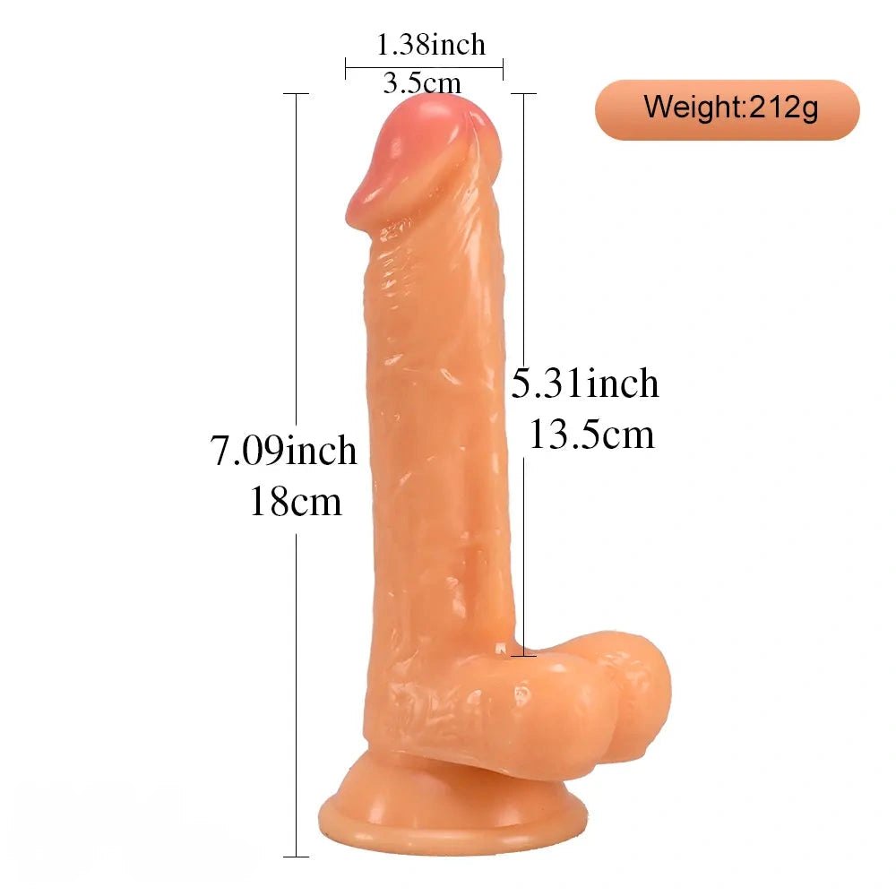 Flesh-tone realistic PVC dildo with pink head tip, photo 14