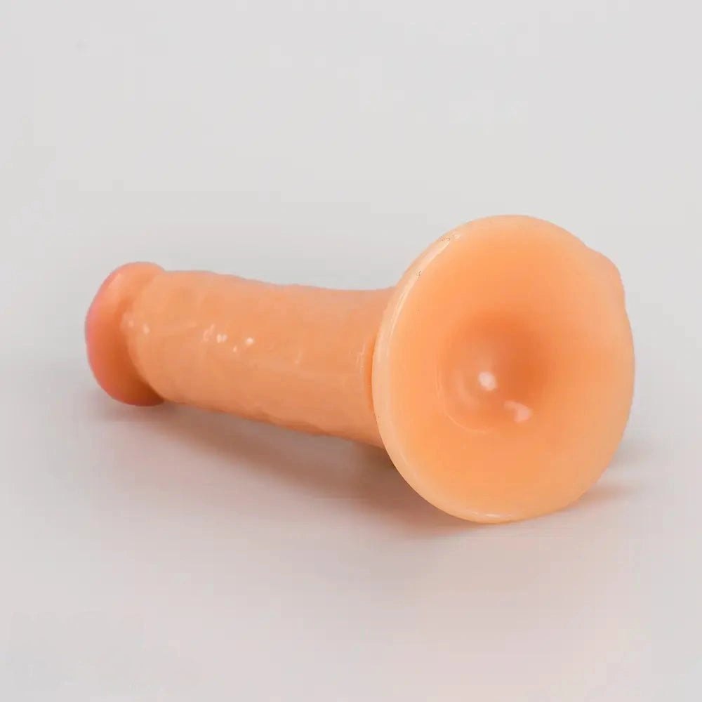 Flesh-tone realistic PVC dildo with pink head tip, photo 9