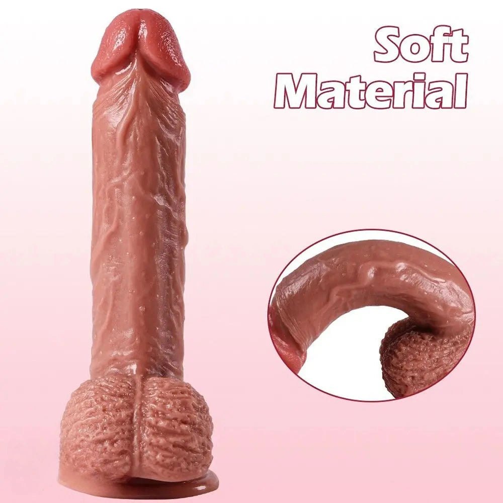 Brown realistic PVC dildo with veined texture, photo 1