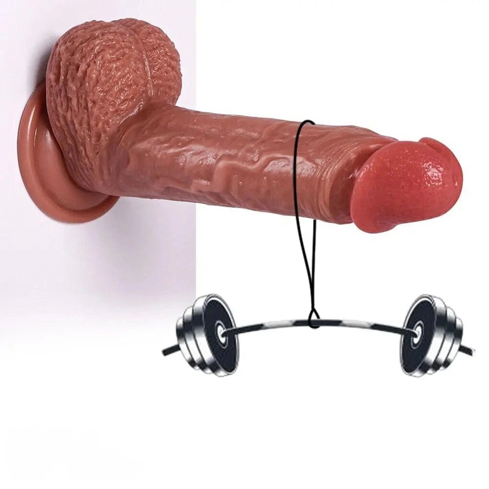 Brown realistic PVC dildo with veined texture, photo 3