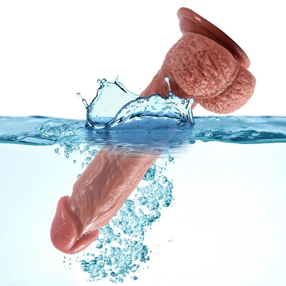 Brown realistic PVC dildo with veined texture, photo 7