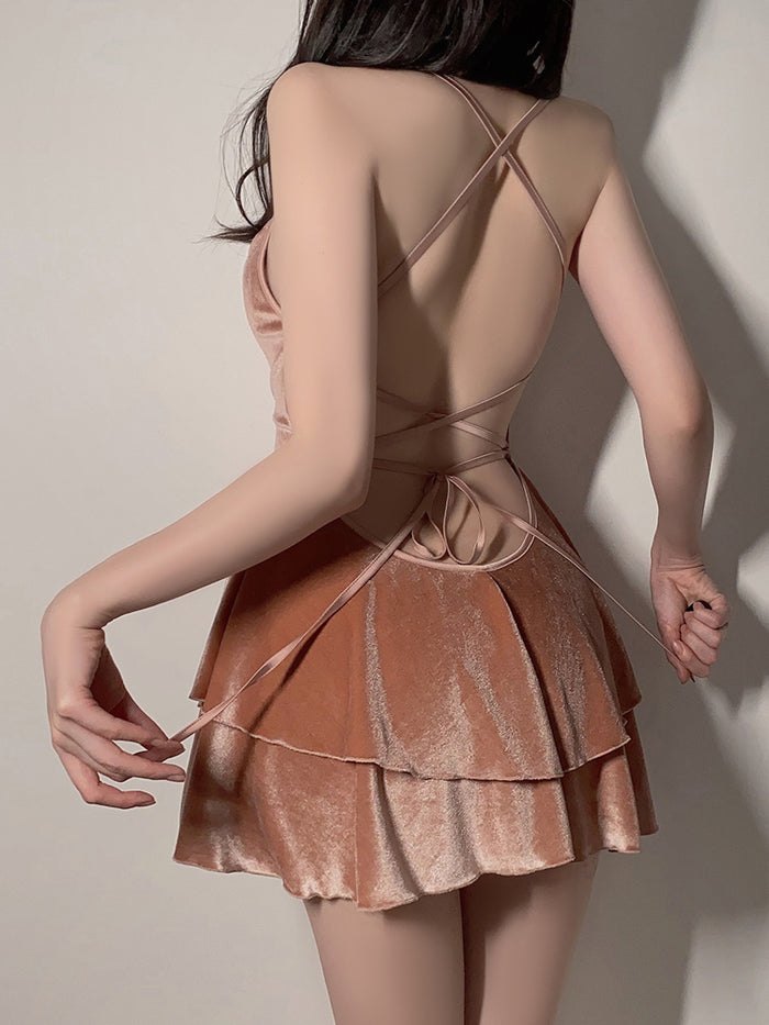 Velvet layered ruffle backless nightdress, photo 6