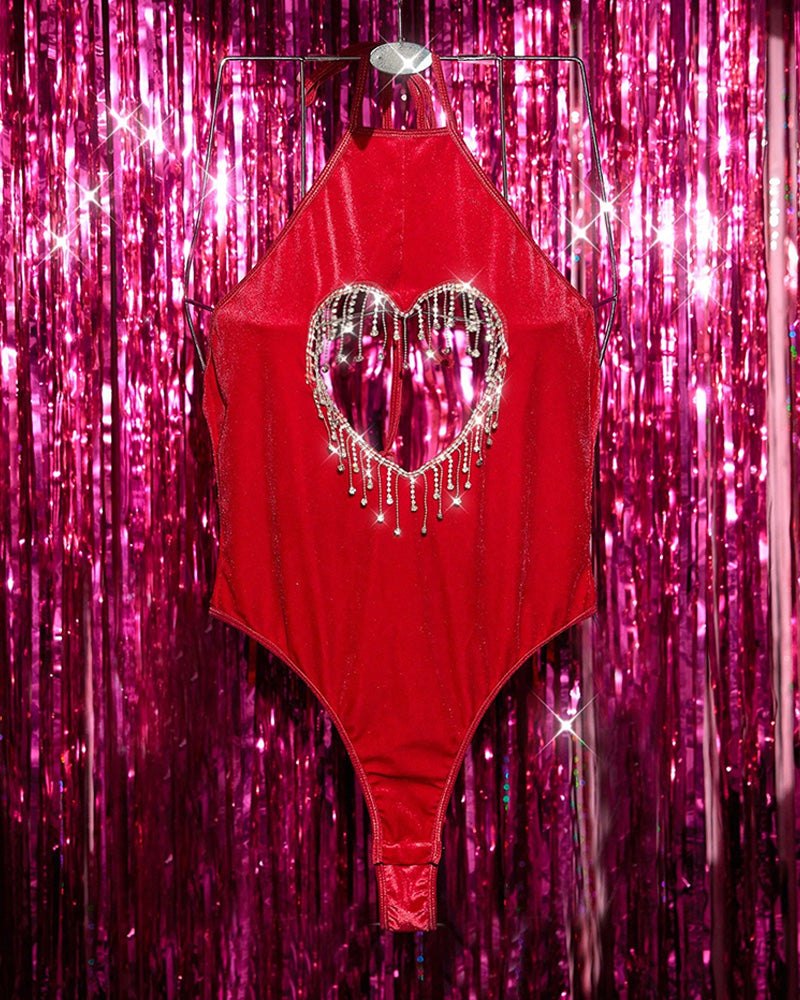 Velvet rhinestone heart cutout bodysuit, photo 5