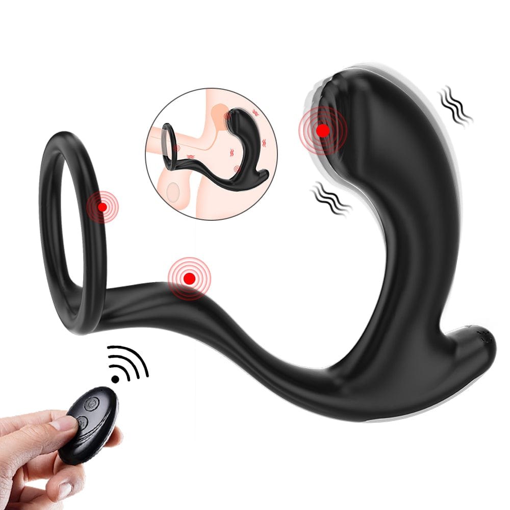 Black vibrating cock ring prostate massager, photo 1