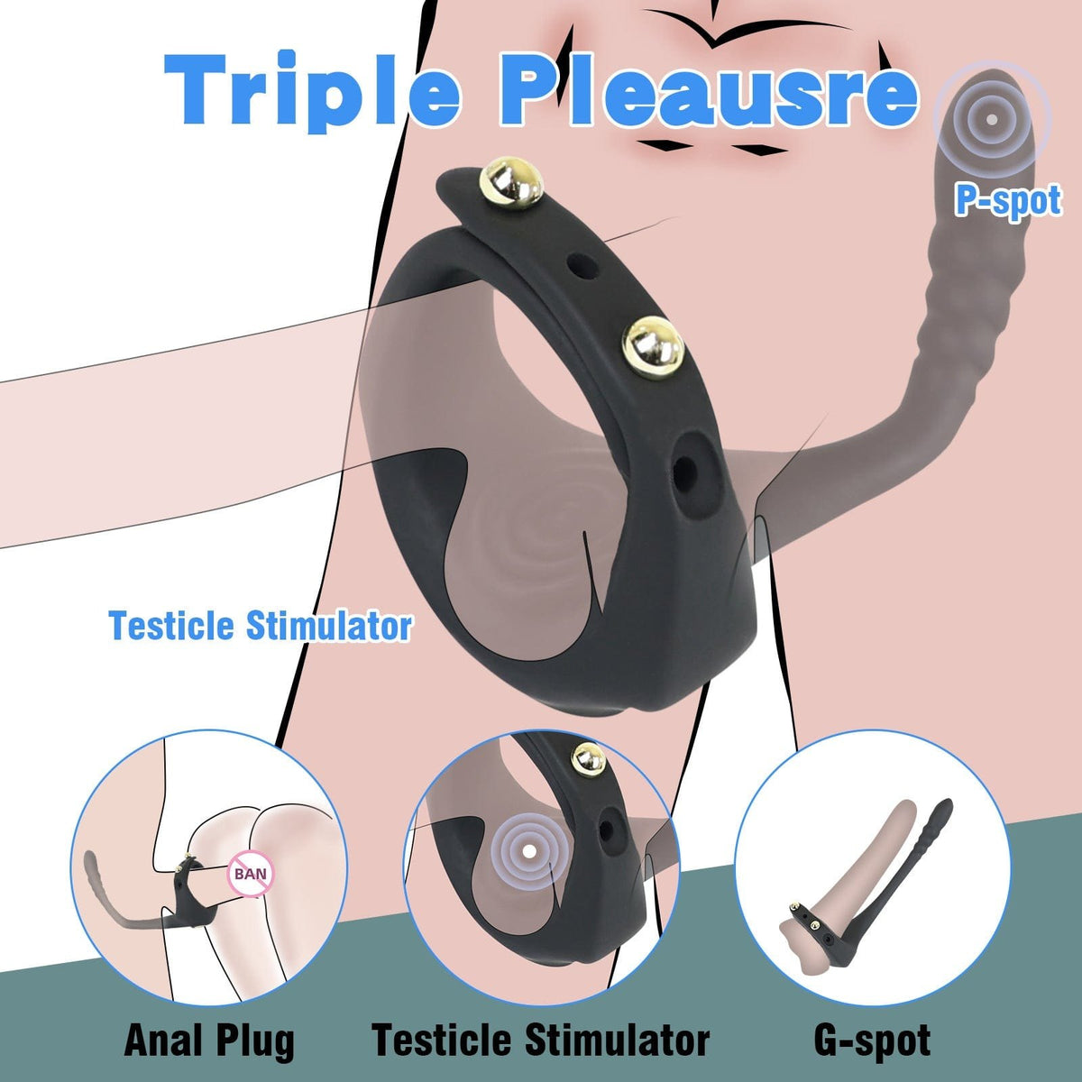 Black vibrating cock ring with prostate arm, photo 2