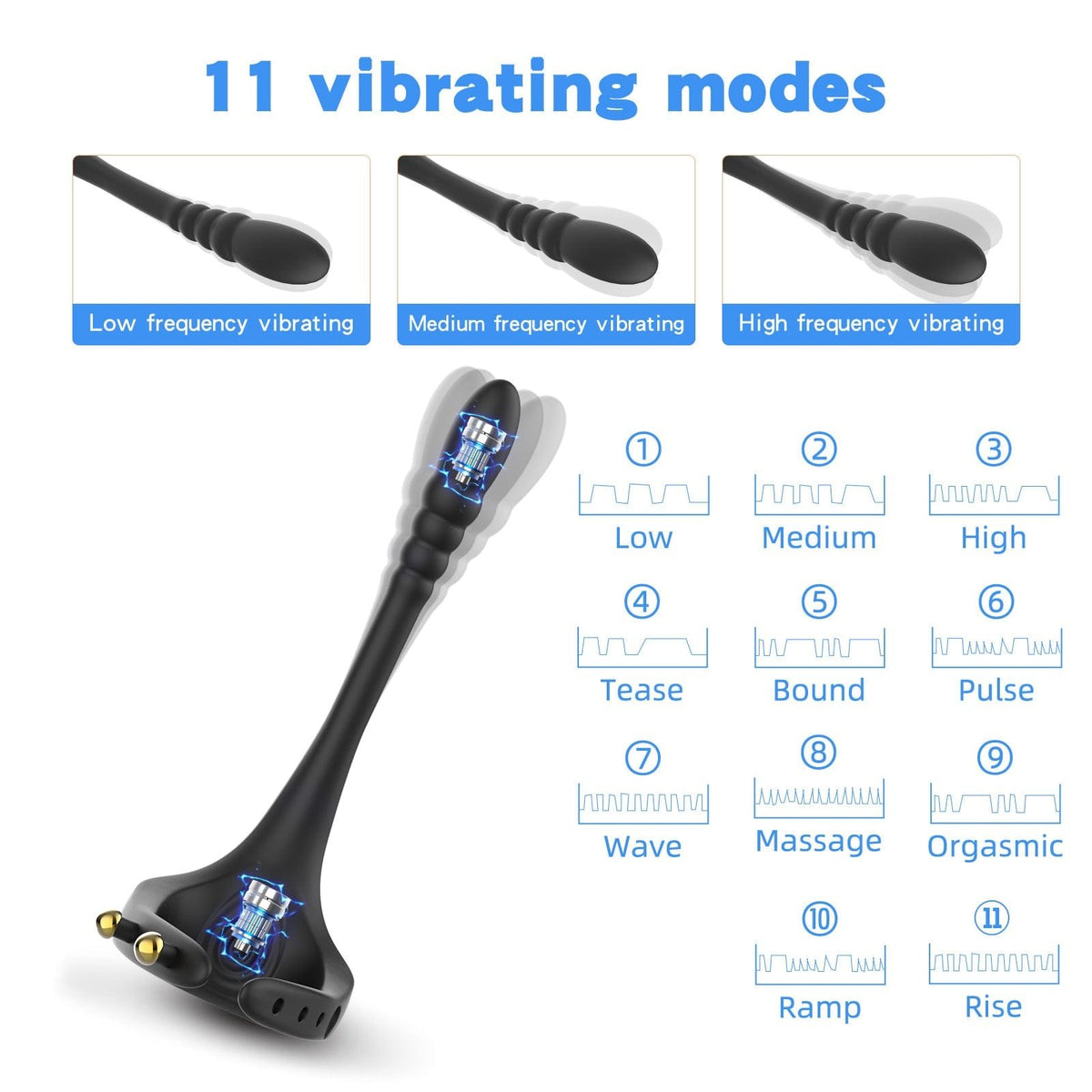 Black vibrating cock ring with prostate arm, photo 5
