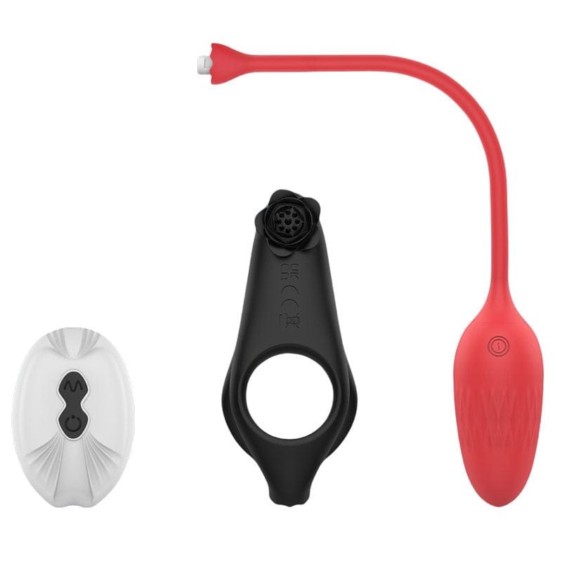 Black and red vibrating cock ring with anal plug, photo 10