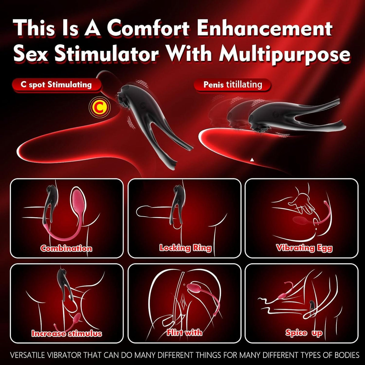 Black and red vibrating cock ring with anal plug, photo 4