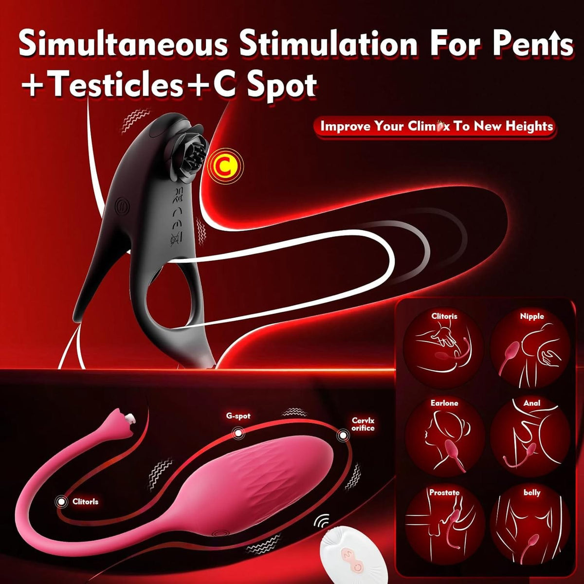 Black and red vibrating cock ring with anal plug, photo 5
