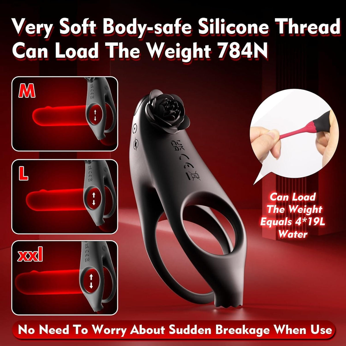 Black and red vibrating cock ring with anal plug, photo 6