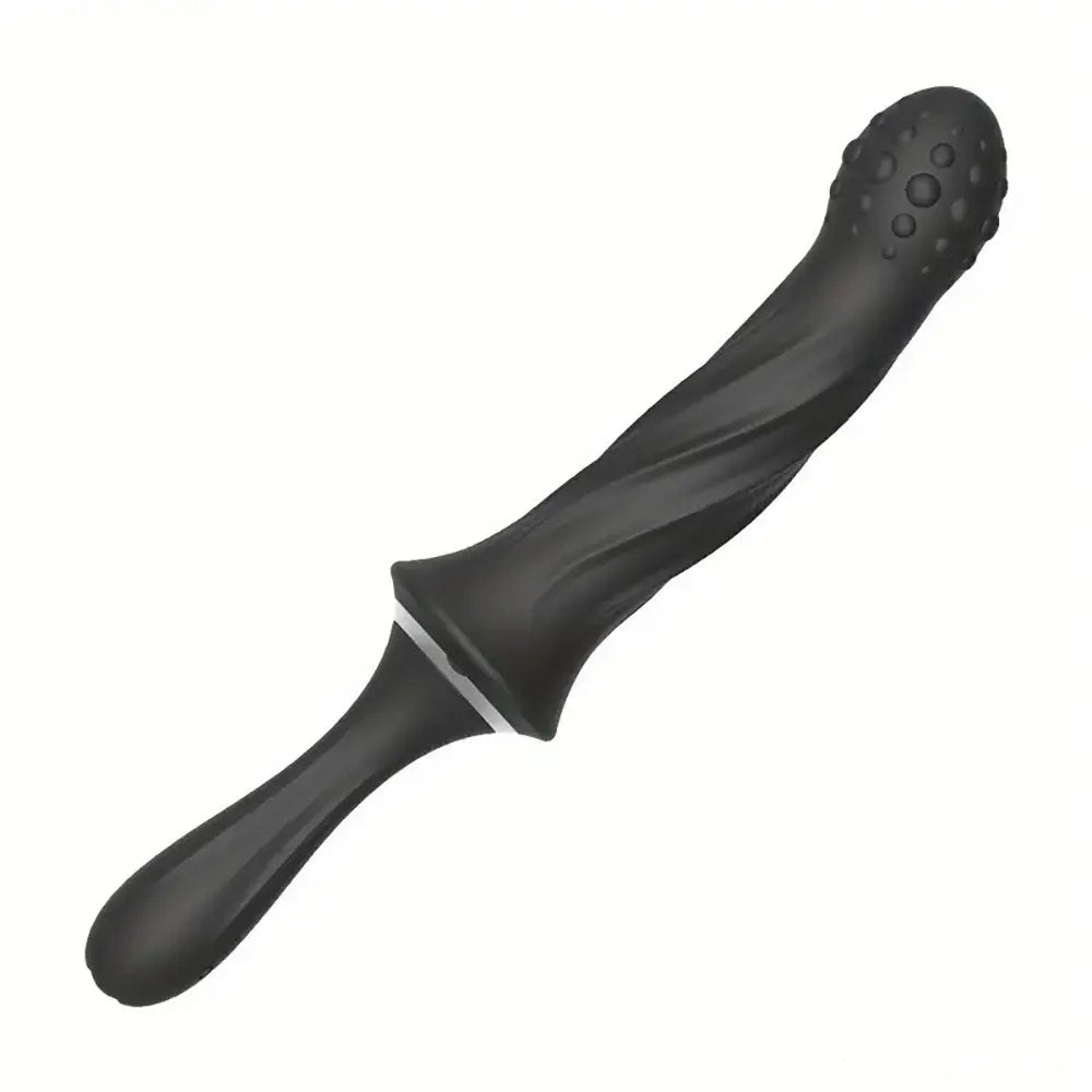 Black vibrating silicone dildo with handle