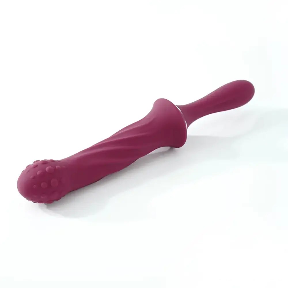 Red vibrating silicone dildo with handle