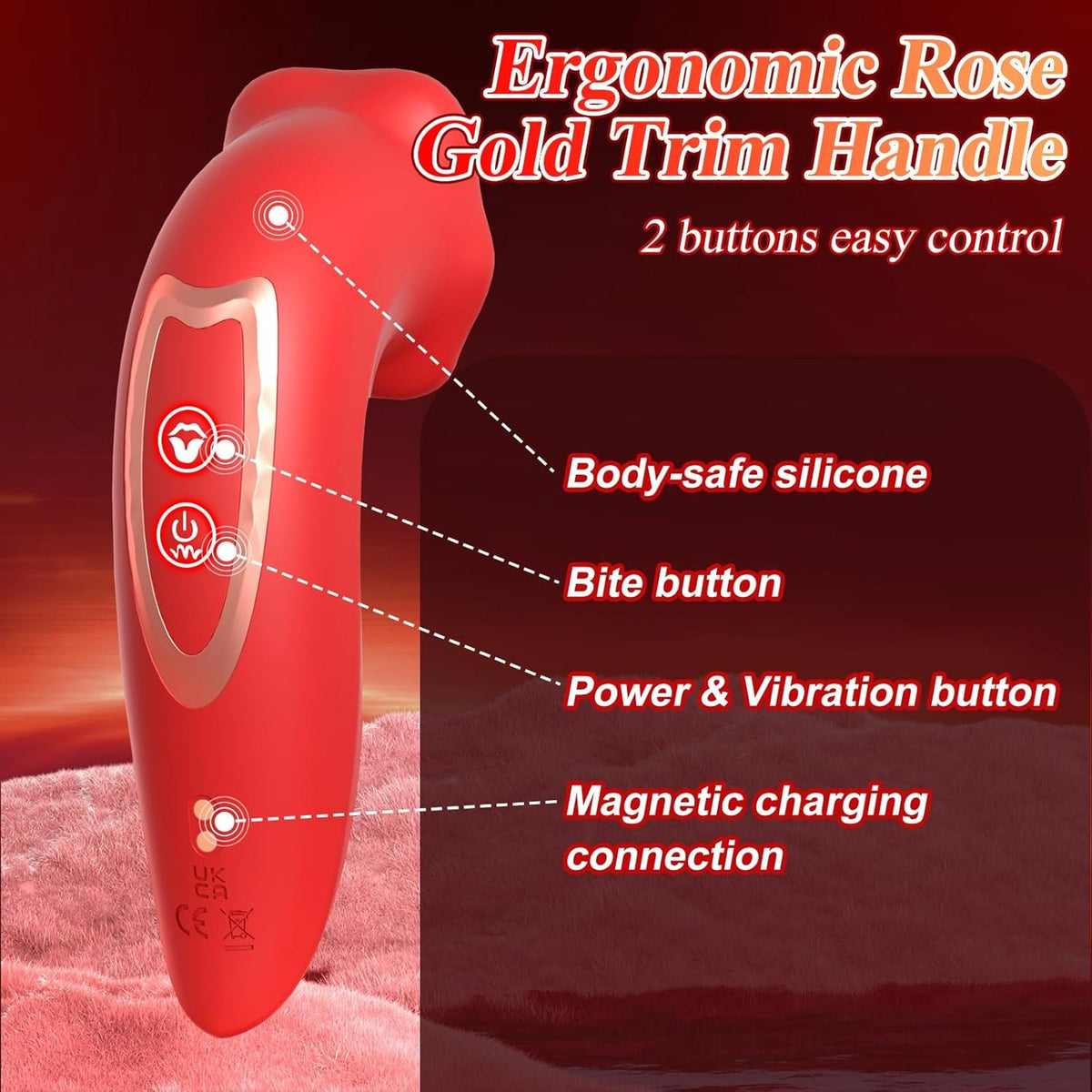 Red silicone rose clitoral stimulator, photo 5