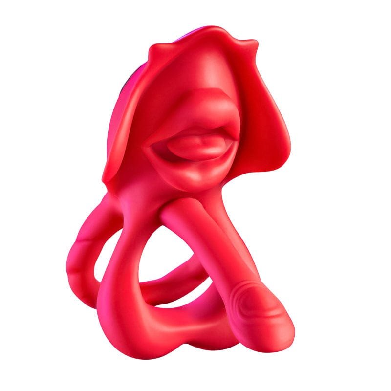 Red vibrating mouth-biting cock ring, photo 1