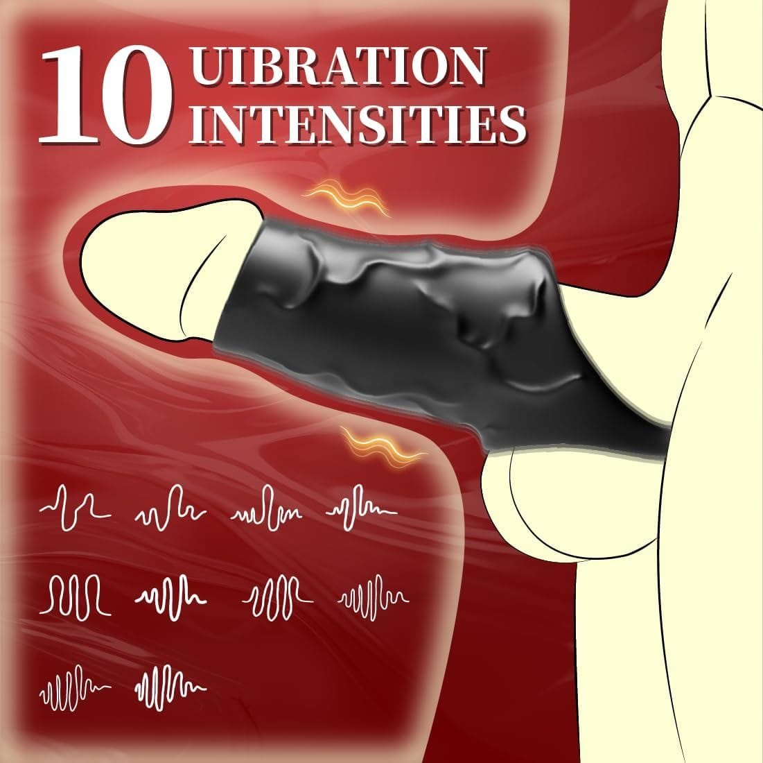 Black vibrating penis sleeve with textured shaft, photo 2
