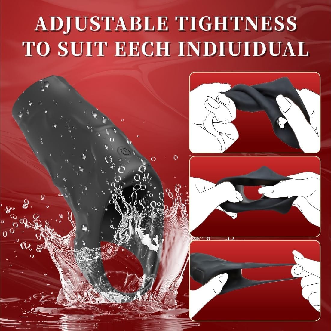Black vibrating penis sleeve with textured shaft, photo 3