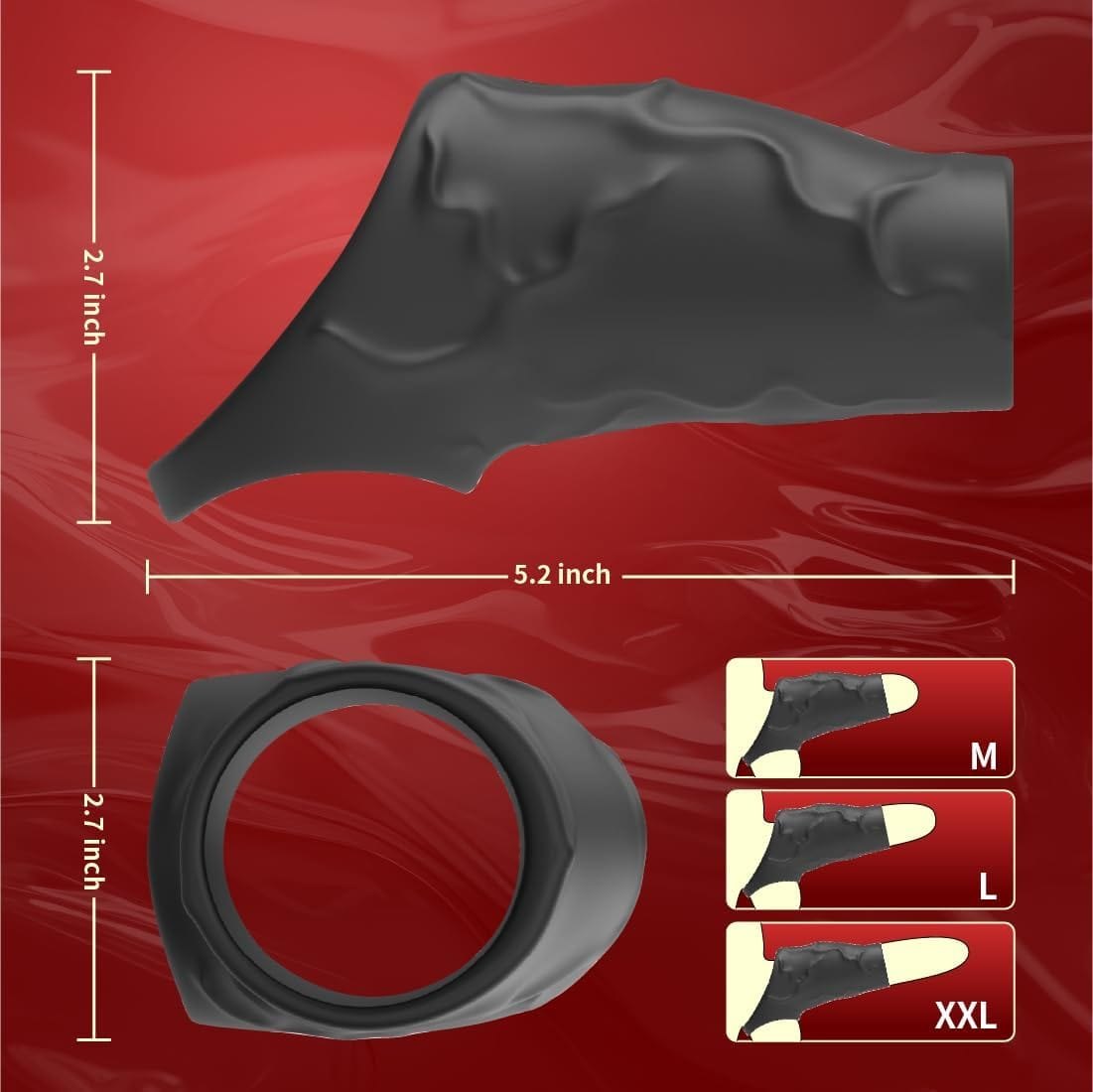 Black vibrating penis sleeve with textured shaft, photo 6