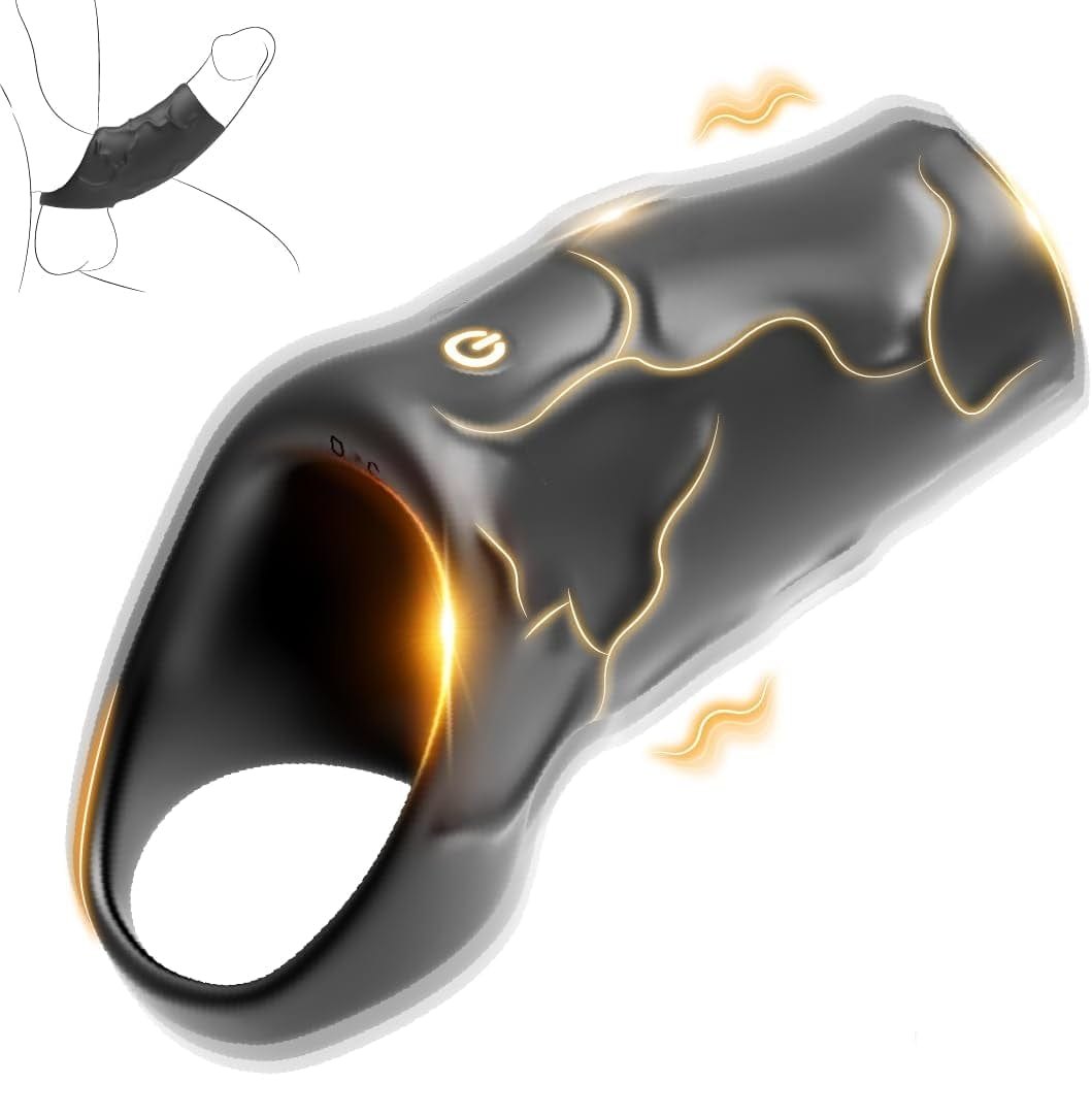 Black vibrating penis sleeve with textured shaft, photo 7