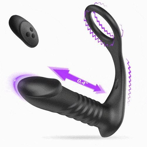 Black silicone prostate massager cock ring