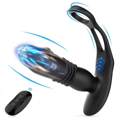Black silicone prostate massager with cock ring