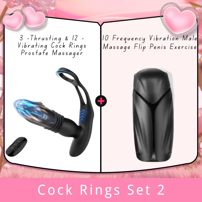 Cock Rings Set 2 silicone prostate massager with cock ring