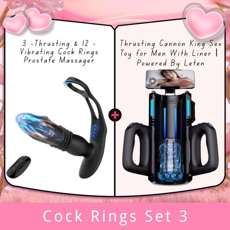 Cock Rings Set 3 silicone prostate massager with cock ring