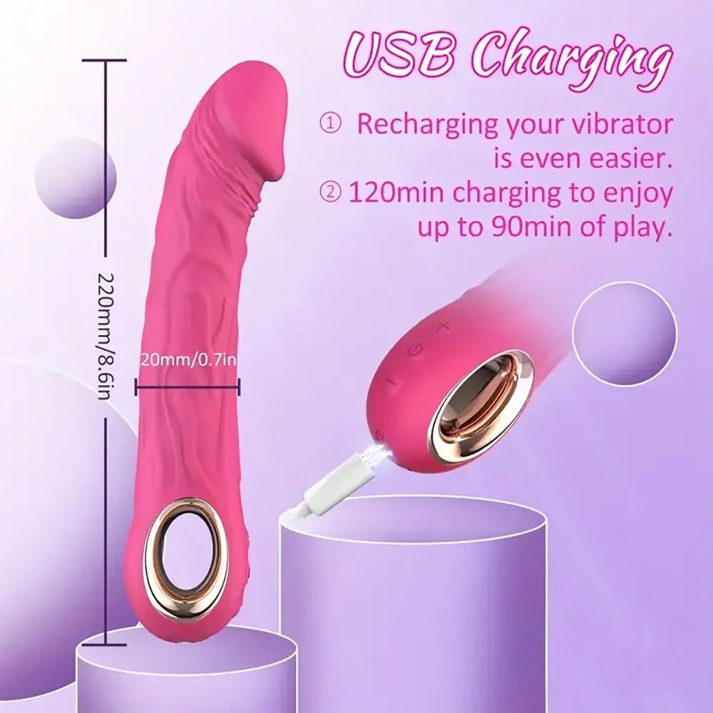 Rose red silicone vibrating dildo, photo 7