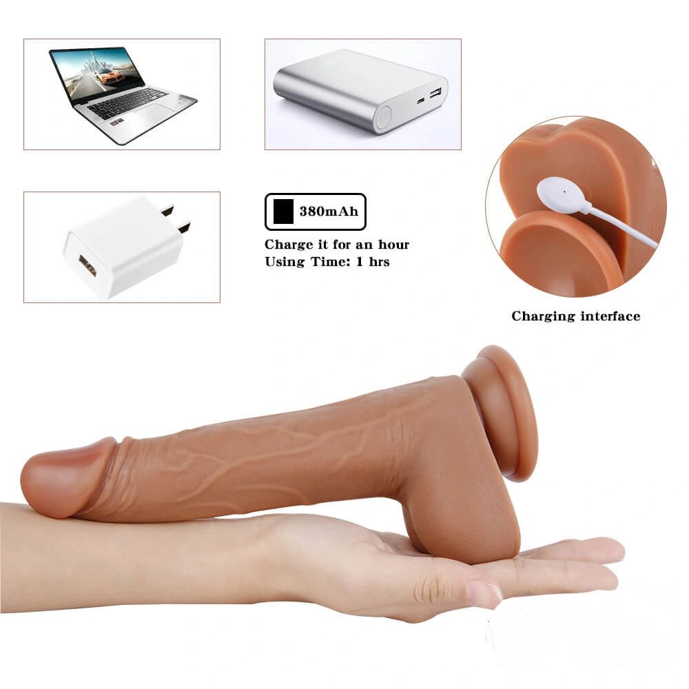 Brown vibrating realistic silicone dildo, photo 9